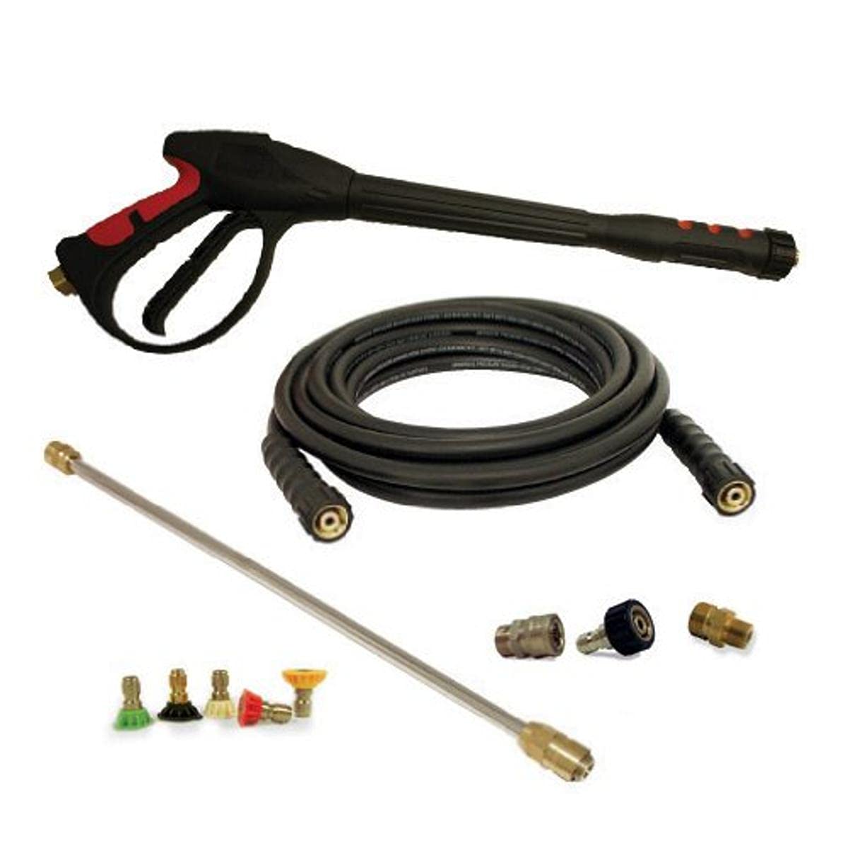 Apache 99023676 3700 PSI Pressure Washer Gun Kit with 5/16" x 25' Hose, Quick Disconnect Metric Adapter, & Spray Tips