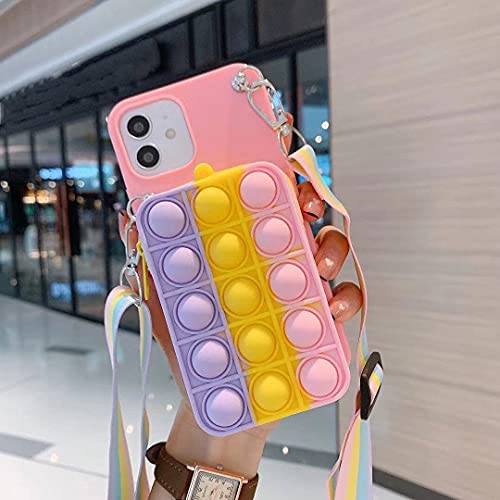 Isysuii Cute Case For Samsung Galaxy S7 Rainbow Bubble Silicone Protective Phone Case For Teens Girls Soft Silicone Shockproof Cover With Card Holder Crossbody Adjustable Strap,Colorful, Colorful #TOP28