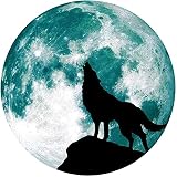 U/D Adesivo da parete con luna che si illumina al buio, con lupo, rimovibile, per camera da letto di bambini, ragazzi, ragazze, 3 misure opzionali (verde chiaro, 15 x 15 cm)