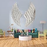 Wandbehang Engelsflügel 2-Teiliges Set, Vintage-Metallflügel-Wandrelief, 3D-Kunst-Wanddekoration für Schlafzimmer, Wohnzimmer,Weiß