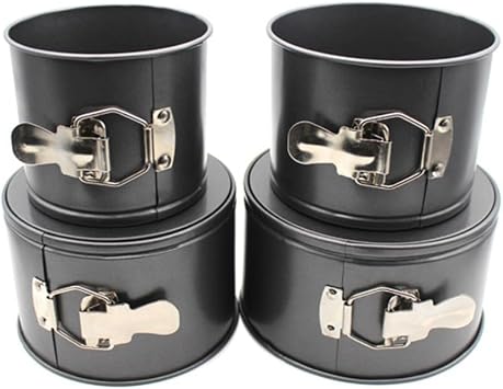 4Pcs Springform Pan 4inch, 5inch, 6inch, 7inch, Non-stick Cake Tin for Baking, Detachable Bottom Carbon Steel Cheesecake Mold Deep Dish Pans Round Cake MoldsBlack