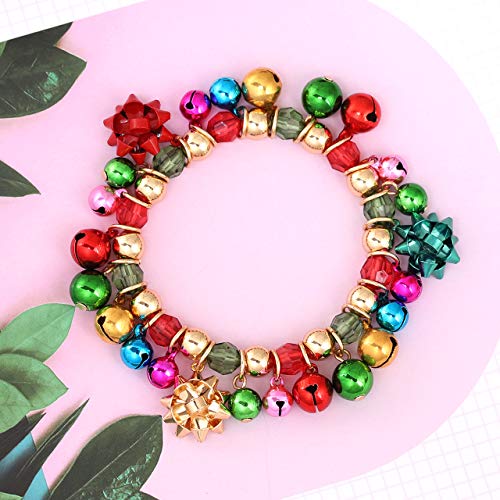 Christmas Bracelets X-Mas Jingle Bells Gift Bow Charm Bracelets Stretch Beaded Bracelet For Women Girls (Gold) #TOP4