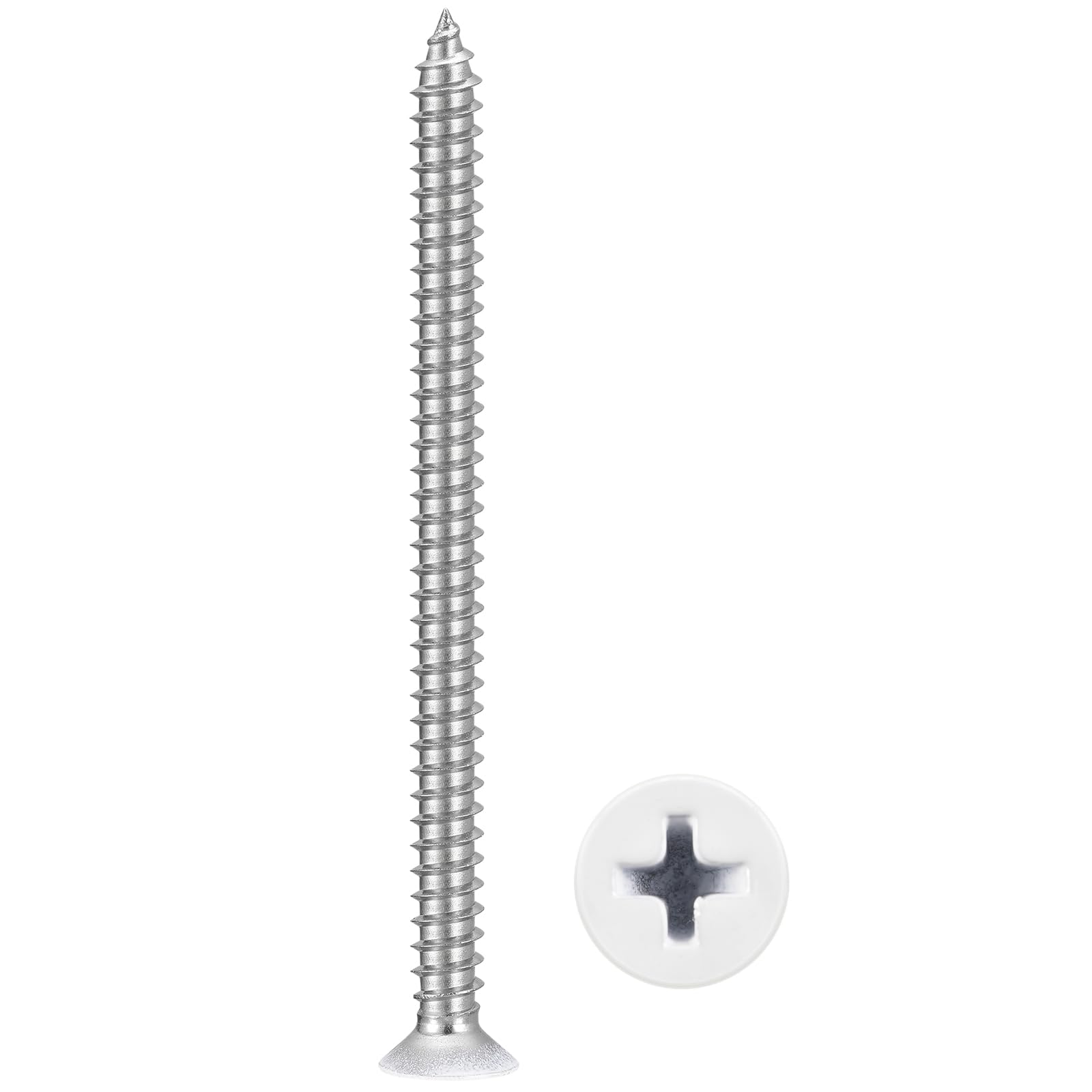 METALLIXITY Countersunk Phillips Wood Screw (#12x3") 25Pcs, 304 Stainless Steel Coarse Thread Phillips Drive Flat Head Wood Screws - for Furniture Installation Repair, White Head — image 1