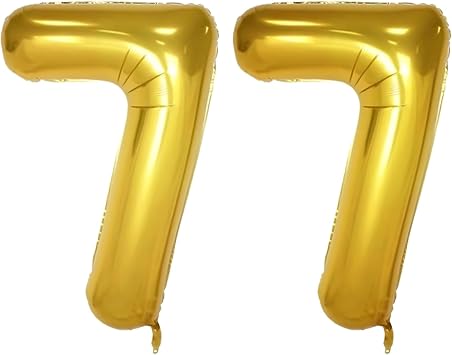 40 Inch Gold Large 77 Number Birthday Balloons,Giant Jumbo Balloons for Party, Golden Birthday Party Decorations Number Balloon for Wedding Anniversary Celebration