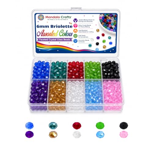 Mandala Crafts Assorted 6mm Briolette Glass Crystal Beads for DIY Jewelry