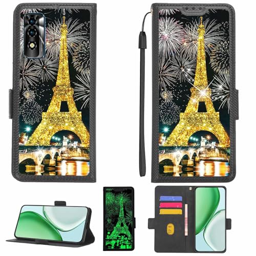 Aroepurt Case Compatible for BLAUPUNKT TX60 Phone Case Flip Cover [with Tempered Glass Screen Protector][RFID Blocking][Gold Glitter+Luminous] LPT-TT