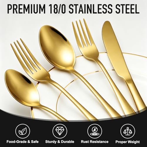 Image of 21Pcs Stainless Steel Gold Silverware Set with Organizer Eating Utensil Set