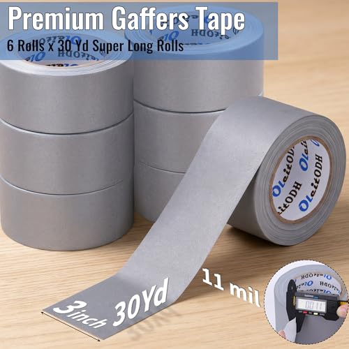 Image of Grey Gaffers Tape 3 inch 6 Pack, Heavy Duty Gaffer Tape Bulk, No Residue Cloth Fabric Matte Finish Gaffing Tape Dance Floor,Non-Reflective Gaff Tape Hand Tear Self-Adhesive for Cable Stage Photography