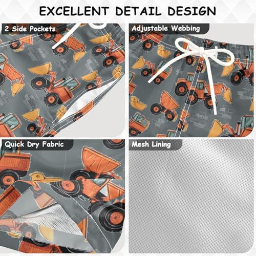 Orange Tractor with Bucket Boys Swim Trunks Summer Toddler Beach Board Shorts Kids Swimsuit Swimwear 4T3