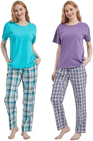 iceBoo Pack of 2 Ladies Pyjamas Set Womens Suit Lounge Summer Nightwear cotton Pjs