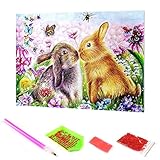  Hoobee DIY 5D Diamond Painting Kit Completo Conejo, Punto de Cruz Pintura Playa de Animal de Diamante Completo Bordado Cristal Diamante Decoración de la Pared Del Hogar 30x40 cm