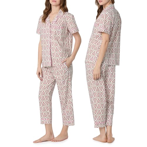 Image of Bed Head PJs Womens Matching Pajamas - Soft Organic Cotton Button Down PJ Shirt & Cropped Pants Set - Loungewear & Sleepwear
