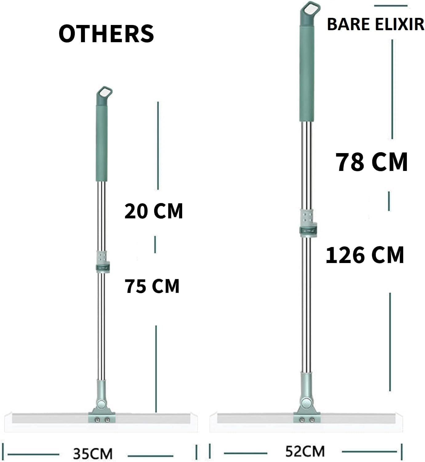 Silicone Rubber Blade Floor Wiper, Squeegee Broom with Long Telescopic Handle | 180 Rotating, Heavy-Duty Cleaning Broom for Tile, Glass, and Marble Floor - 52Cm Blade