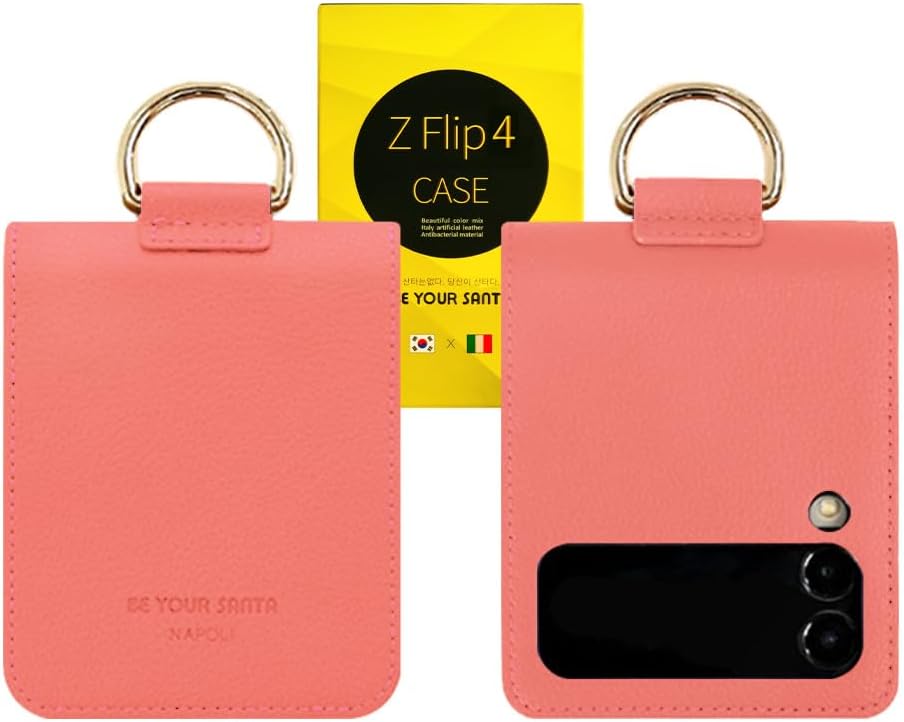 [BeYourSanta] Galaxy Z Flip 4 Venezia & Napoli Wallet Case with Card Holder, Camera Cover, and Hinge Protection - Italian Artificial Leather | (Coral Pink, Galaxy Z Flip 4 Napoli)