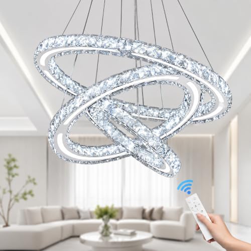 CXGLEAMING Dimmable 3-Ring Crystal Chandelier Modern Ceiling Light Fixture
