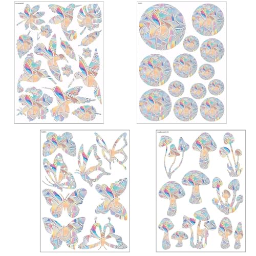 YTPAFK 4 Sheets 52 Pieces Multicolor Animal, Nature Bird, Mushroom, Butterfly Static Cling Window Stickers, Anti Collision Window Decals, Glass Door Stickers