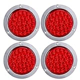 4 Inch Round Led Trailer Tail Lights Red 24 LED Flange Mount Waterproof Chrome 4' Brake Stop Turn...