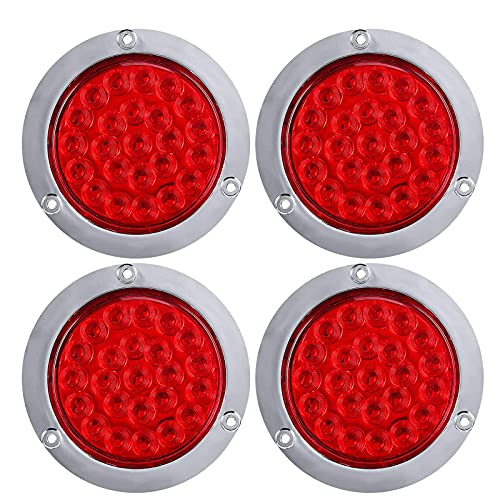 4 Inch Round Led Trailer Tail Lights Red 24 LED Flange Mount Waterproof Chrome 4