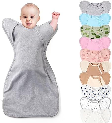 Knirose 3-Way Wearable Swaddle Blankets Sleep Sack with Arms Up Self-Soothing, Easy Diaper Changing Sleeping Bag for Baby Boy Girl Newborns Transitions to Arms-Free Calms Startle Reflex Better Sleep