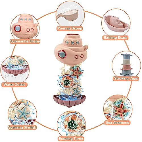 AESTEMON Bath Toys for Toddlers 1-3 - Kids Toddler Baby Bath Toys for 1 2 3 Year Old Girl Boy Gifts, Toddler Bathtub Bath Toys 1 2 Year Old Boy Girl Toys with Cute Sea Animal Spinning Gears n Cups - Image 3
