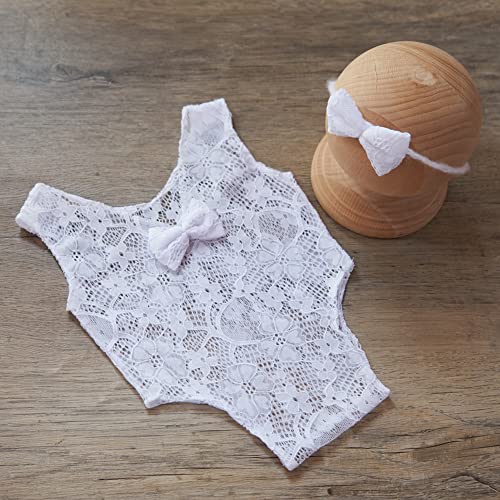 Baby Photography Props Newborn Girl Photo Shoot Outfits Infant Costume Lace Headdress Outfit (White) #TOP2