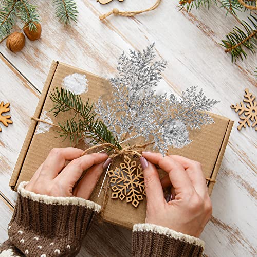 Sggvecsy Christmas Glitter Artificial Pine Needles Fake Floral Twig Picks Pine Stem Faux Christmas Tree Branches For Christmas Embellishing Diy Garland Wreath Home Garden Decoration (Silver,20 Pieces) #TOP4