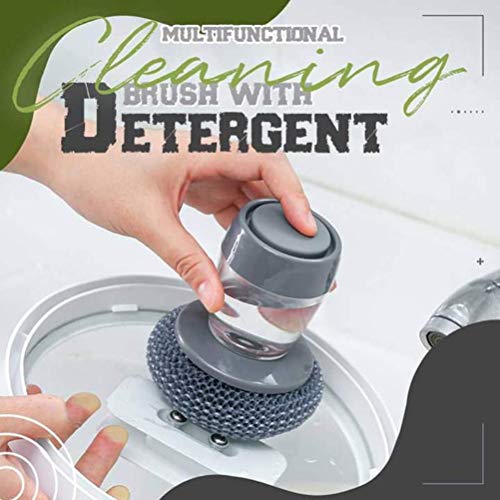Image of Soap Dispensing Palm Brush Washing Brush with Integrated Detergent Dispenser Steel Dish Scrubber soap Stop Cleaner Metal Sponge Household Kitchen Cleaning Twin