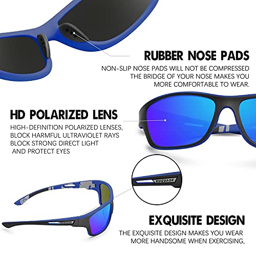 Image of KUGUAOK Polarized Sports Sunglasses for Men Driving Cycling Fishing Sun Glasses 100% UV Protection Goggles, 2packblack+dark Blue, 1