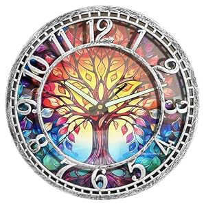 WANGIRO 12″ Round Tree of Life Wall Clock Silent Non-Ticking Antique Silver
