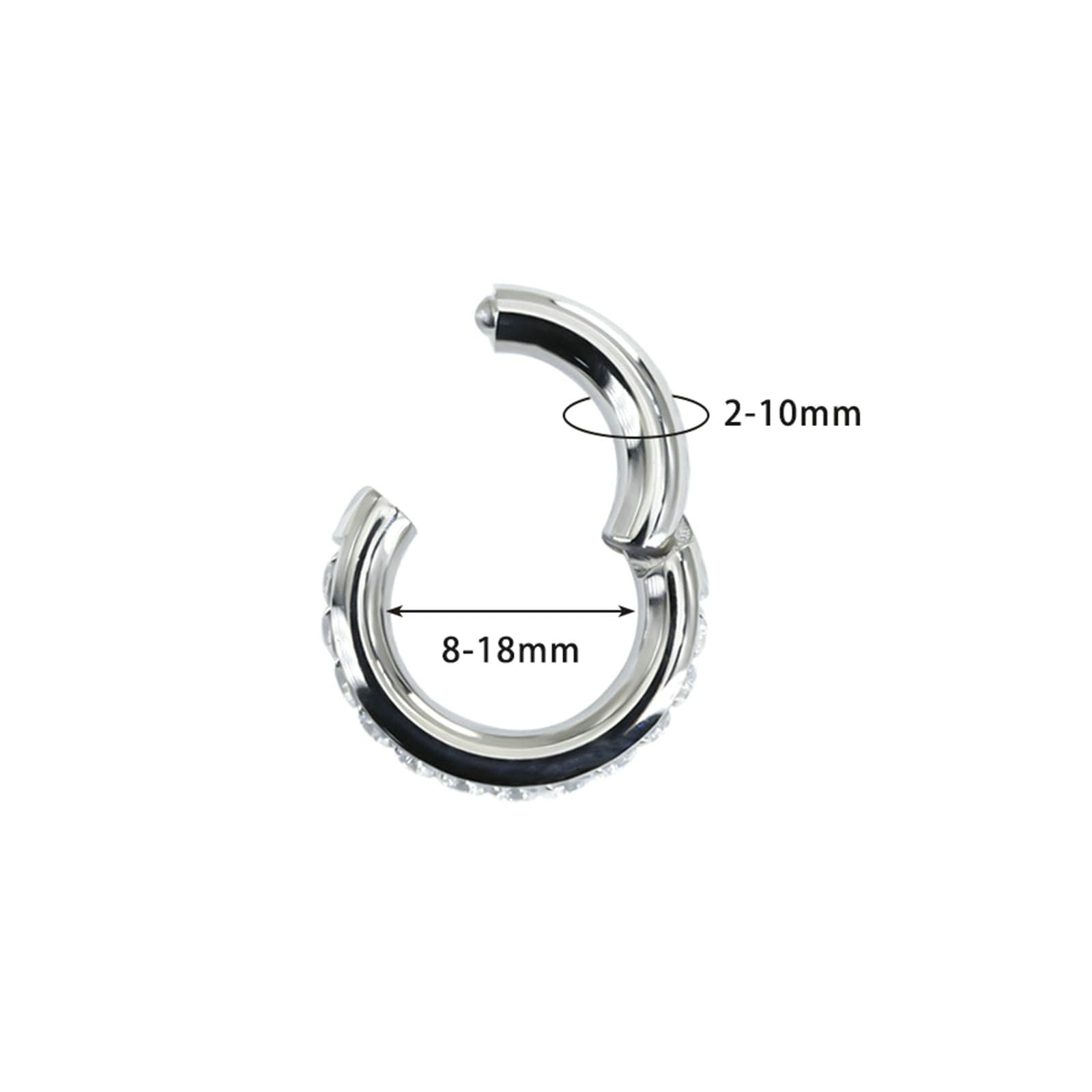 Kolczyk do nosa, stal chirurgiczna, srebrny, 8, 18 mm, obręcz do nosa z cyrkonią, chrząstka, helix, tragus, piercing przegrody nosowej, biżuteria