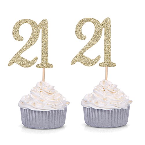 Giuffi Set of 24 Golden Number 21 Cupcake Toppers 21st Birthday Celebrating Party Decors