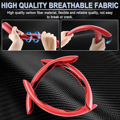Image of Amiss 3pcs Carbon Fiber Anti-Skid Steering Wheel Cover, Waterproof & Segmented Butterfly Design, Universal 99% Vehicle Wheel Cover Protector, Car Interior Accessories (Red-3pcs)