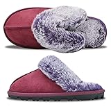 EZSURF Womens Fuzzy Outdoor House Slippers Super Soft Fur Slip On Slippers Cozy Plush Faux Fur Scuff Slippers Indoor Fluffy Slipper Shoes Rubber Sole,Purple 7-8