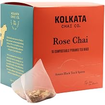 Kolkata Chai - Rose Chai Tea Bag, 15 Count, Premium Assam Black Tea and Spices, Compostable Tea Bags, Vegan, All Natural