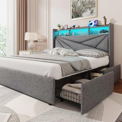 Driftalia King Size Bed Frame with 4 Storage Drawers and Charging Station