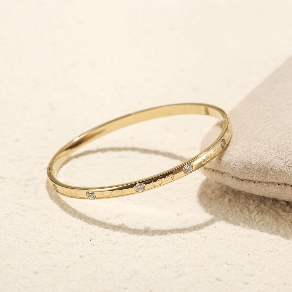 WISTIC Gold Love Thin Bangle Bracelet for Women Stainless Steel Metal Gold Plated Cuff Bangle Jewelry for Men and Adults Fashion Gift - Image 4