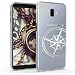 Produktbild kwmobile Samsung Galaxy J6+ / J6 Plus DUOS Hülle - Handyhülle für Samsung Galaxy J6+ / J6 Plus DUOS - Handy Case in Kompass Vintage Design Silber Transparent