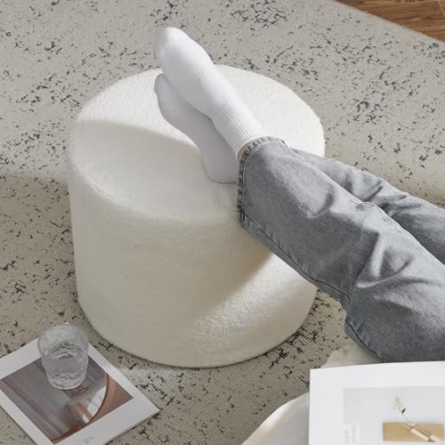 Bezseller Soft Boucle Pouf Ottoman, Comfortable Foot Rest, Full Foam Filling Footstool for Living Room, Bedroom, Lightweight Comfort and Charm Floor Poof Seating Perfect to Rest Your Feet, Beige - Thumbnail 5