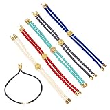 PandaHall Pulsera deslizante de nailon ajustable de 5 hebras (12,5 cm) con cordón trenzado con hallazgos de latón ambiental chapado en oro de los encantos del árbol de la vida