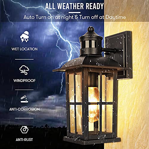2 Packs Motion Sensor Wall Lights, Dusk To Dawn Outdoor Lighting, Led Exterior Lantern Fixtures Wall Sconce, Anti-Rust Porch Light Fixtures, Wall Mount For Garage, Doorway, 100% Aluminum, Waterproof #TOP4