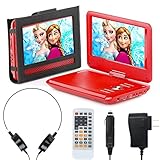 Exuby Portable DVD Player for Car, Plane & More - 7 Car & Travel Accessories Included ($35 Value) - 9 Inch Swivel Screen - Whopping 6 Hour Battery Life - Perfect Portable DVD Player for Kids - Red