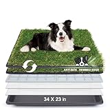 HQ4us Dog Grass Pad with Tray Large 34”×23” Dog Litter Box Toilet with 2×Artificial Grass for Dogs with Hemmed Edge, Pee Pads for Dogs, Realistic, Less Stink, Potty for Balcony