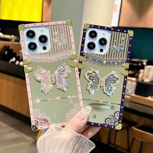 TRODINO Cute Compatible with iPhone 15 Pro Case, Luxury Bling Butterfly Design with Foldable Stand Kickstand for Women & Girls, Glossy Mirror Shockproof Protective Case 6.1” (Purple) by TRODINO - Used condition - Image 2