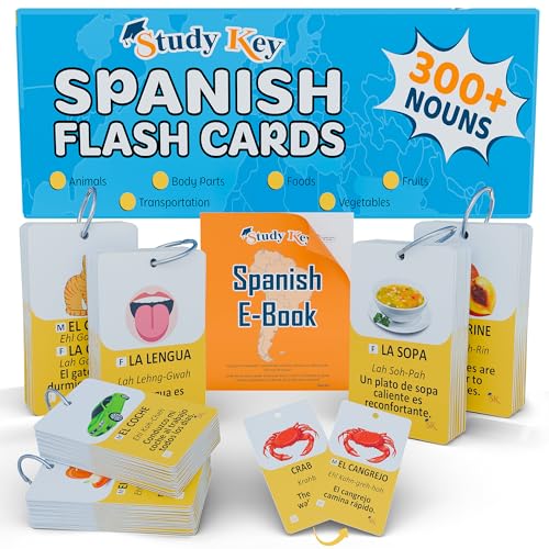 300 Spanish Vocabulary Flashcards | Double Sided Bilingual Flashcards for