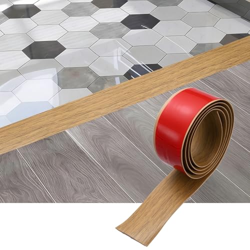 sourcing map Tira de transición de suelo, 3.2 pies x 1.57 x 0.15 pulgadas, tiras autoadhesivas para cubierta de suelo, borde laminado con grano de madera para transición de alfombras, marrón claro