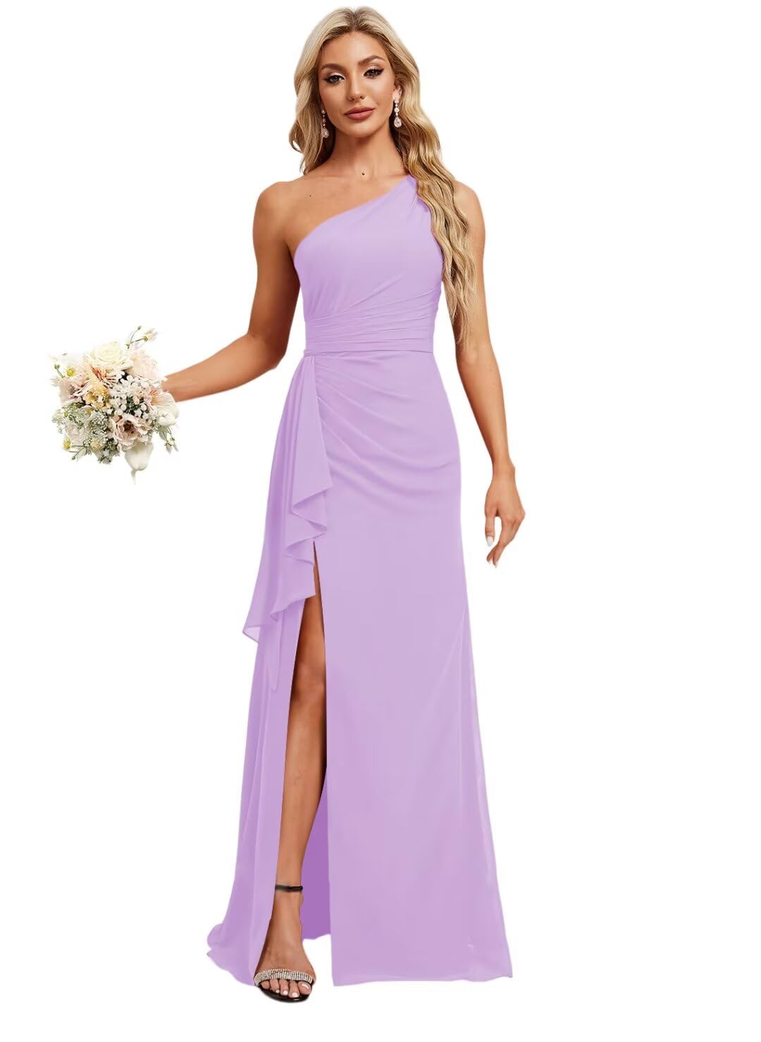 PUXIU Women's One Shoulder Bridesmaid Dresses with Silt 2026 Formal Maxi Dress PUS086