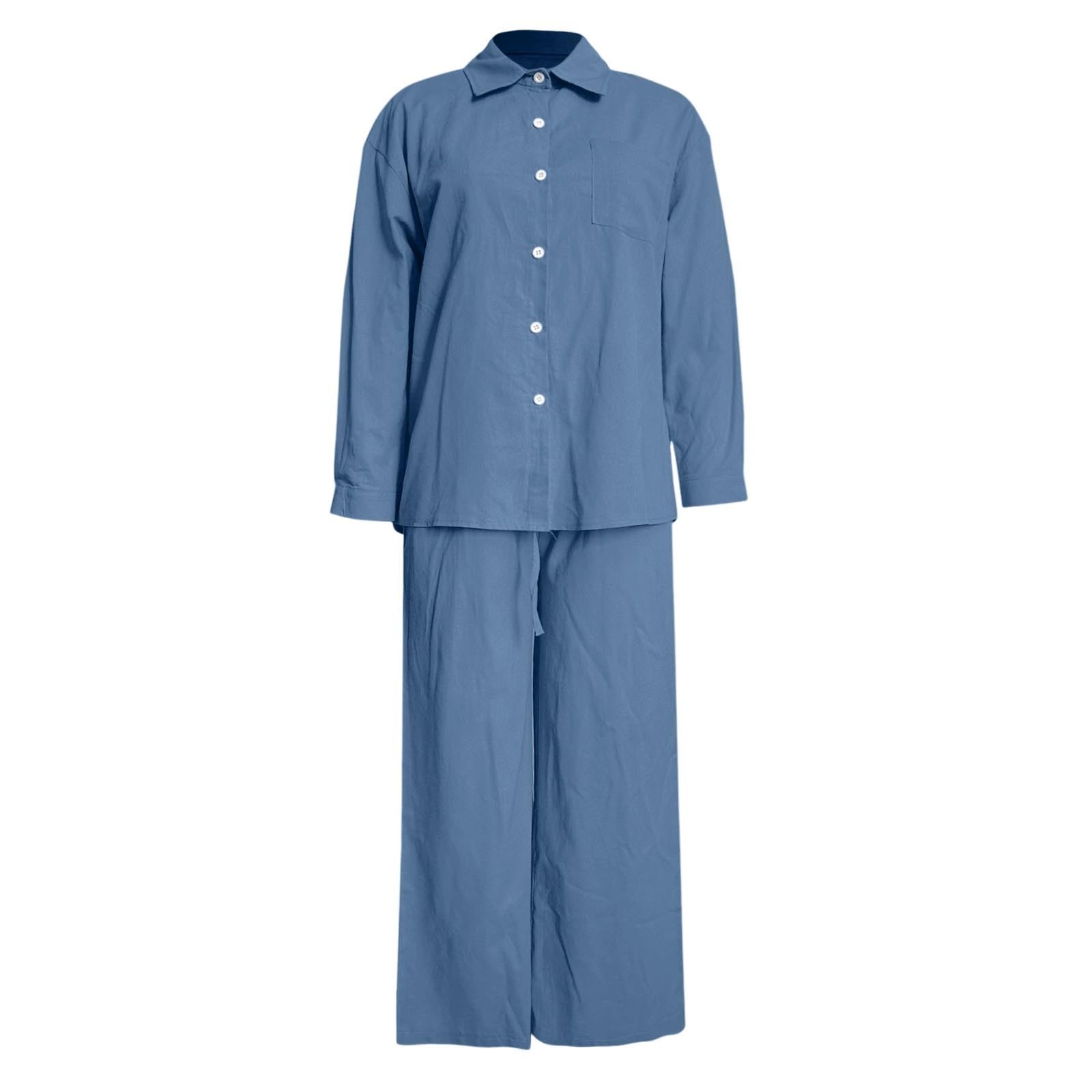Ropa de lino para mujer, traje de dos piezas de algodón y lino, traje de pantalón de manga larga, cálido, transpirable, traje de ocio, juego de pijama elástico, traje de casa ligero, cintura