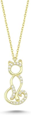 Wish Carat 14k Real Gold Cat Necklace | Dainty Charm Necklaces for Women | Pendant Jewelry | Birthday, Valentines Day Gifts | Cadenas Oro Mujer | 18