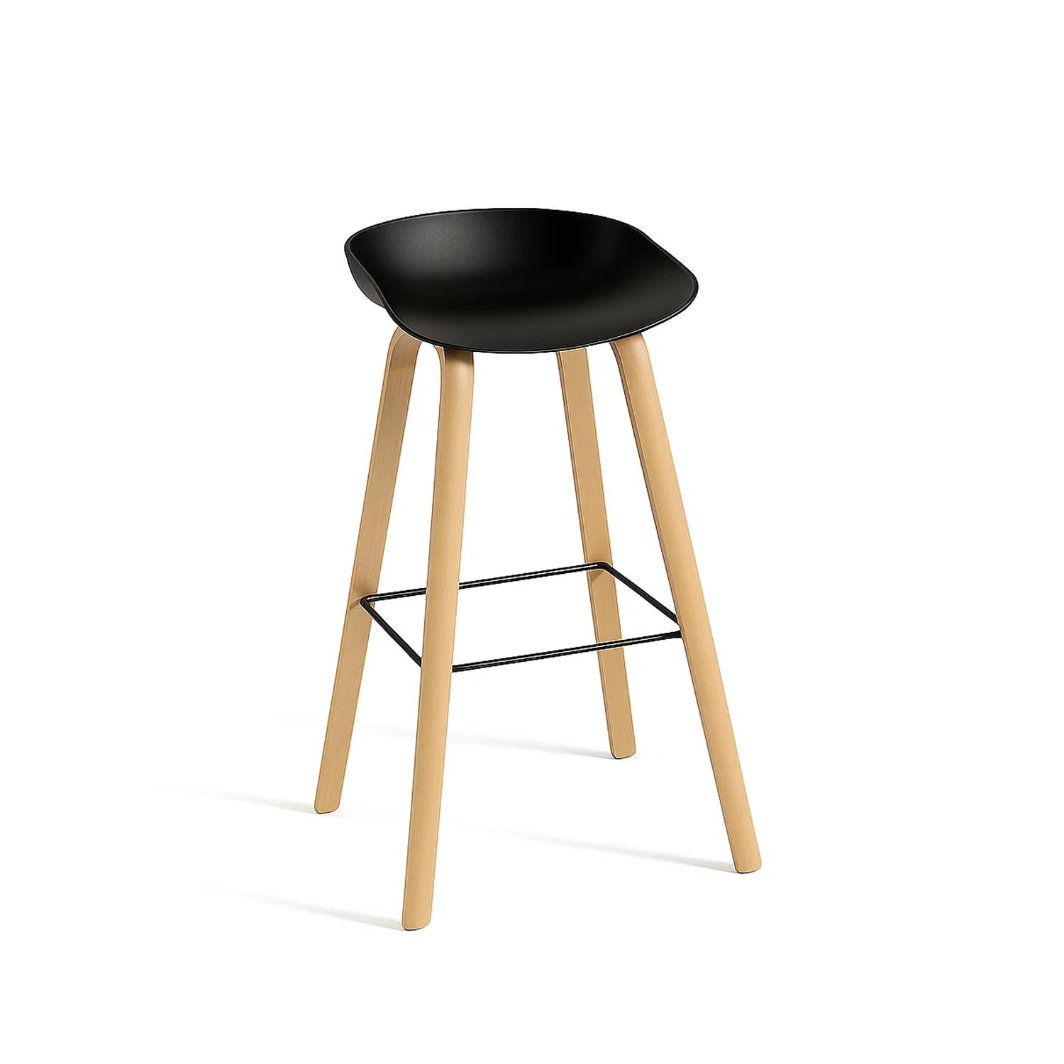 Spacio Kaank Taburete de Cocina Alto - Asiento 75 cm, Color Negro o Blanco + Patas Metálicas Estilo Madera, Reposapiés Integrado, diseño nórdico (Negro)