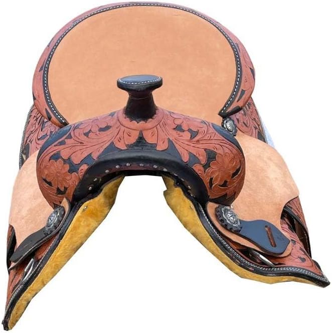 Horse Saddle Leather Western Barrel Racing Handmade Premium Comfort Horse Saddle for Best Riding Trail Equestrian Tooled Carved Size: 10-18 inches Seat Available, UG16